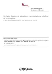 Limitation législative et judiciaire en matière d action syndicale et de droit de grève - article ; n°1 ; vol.42, pg 37-114