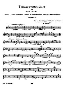 Partition violons II, Sinfonia … composta per l esequie della sua Donna che si celebrarono en Roma