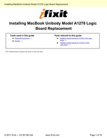 Installing MacBook Unibody Model A1278 Logic Board Replacement