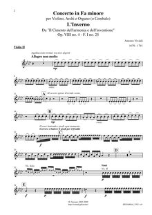 Partition violons II, violon Concerto en F minor, L inverno (Winter) from Le quattro stagioni (The Four Seasons) par Antonio Vivaldi