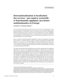 Internationalisation et localisation des services : une analyse sectorielle et fonctionnelle appliquée aux firmes multinationales en Europe