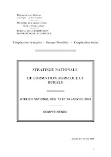 STRATEGIE NATIONALE DE FORMATION AGRICOLE ET RURALE