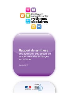 Conférence nationale sur les rythmes scolaires - Rapport de synthèse des auditions, des débats en académie et des échanges sur internet