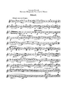 Partition hautbois 1, 2, Slavonic Rhapsodies, Slovanské rapsodie par Antonín Dvořák