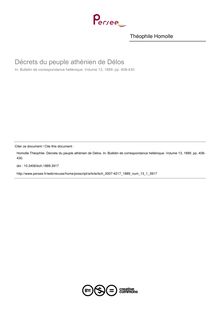 Décrets du peuple athénien de Délos - article ; n°1 ; vol.13, pg 408-430