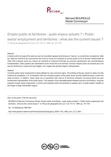 Emploi public et territoires : quels enjeux actuels ? / Public sector employment and territories : what are the current issues ? - article ; n°2 ; vol.74, pg 101-104