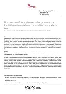 Une communauté francophone en milieu germanophone : Identité linguistique et réseaux de sociabilité dans la ville de Bâle - article ; n°1 ; vol.50, pg 93-115