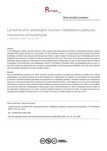 Lamartine et le «philosophe mourant » Méditations poétiques, impressions philosophiques - article ; n°124 ; vol.34, pg 43-52