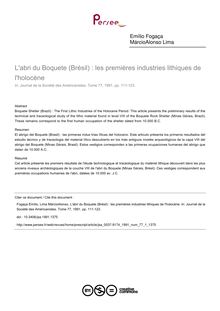 L abri du Boquete (Brésil) : les premières industries lithiques de l holocène - article ; n°1 ; vol.77, pg 111-123