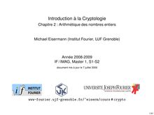 Introduction a la Cryptologie Chapitre Arithmetique des nombres entiers