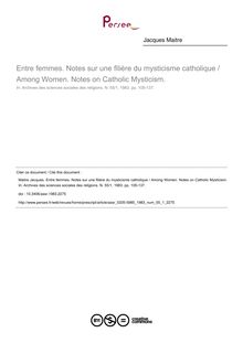 Entre femmes. Notes sur une filière du mysticisme catholique / Among Women. Notes on Catholic Mysticism. - article ; n°1 ; vol.55, pg 105-137