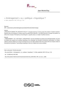 « Aménagement » ou « politique » linguistique ? - article ; n°1 ; vol.52, pg 7-22
