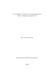 La coopération française au développement : bilan, analyses, perspectives - Rapport au Premier ministre