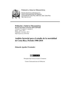 Análisis factorial para el estudio de la mortalidad de Costa Rica. Periodo 1900-2010 (Factor analysis to the study of the mortality of Costa Rica. period 1900-2010)