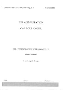 Sujet de Technologie professionnelle 2001 CAP Boulanger