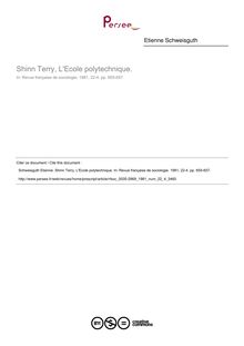 Shinn Terry, L Ecole polytechnique.  ; n°4 ; vol.22, pg 655-657