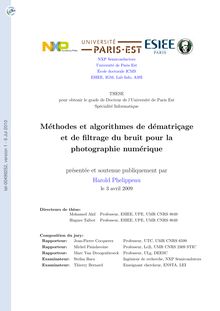 Méthodes et algorithmes de dématriçage et de filtrage du bruit pour la photographie numérique, Demosaicing and denoising methods and algorithms for digital photography