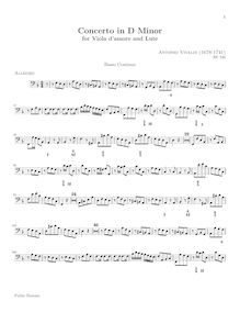 Partition Basso Continuo , partie, Concerto pour viole de gambe d amore et luth en D Minor, RV 540