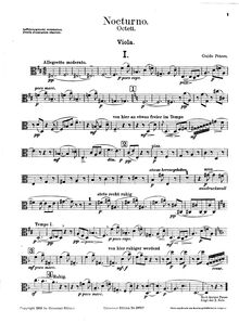 Partition viole de gambe, Nocturne pour vents et cordes, Nocturno. Octett [für] Oboe, Klarinette, Fagott, Horn, Violine I/II, Viola, Violoncell.