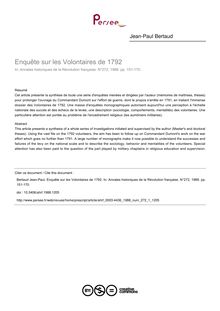Enquête sur les Volontaires de 1792 - article ; n°1 ; vol.272, pg 151-170