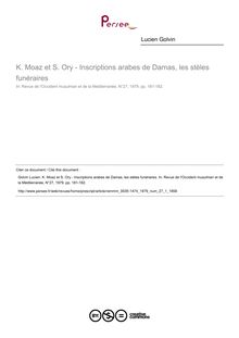 K. Moaz et S. Ory - Inscriptions arabes de Damas, les stèles funéraires  ; n°1 ; vol.27, pg 181-182