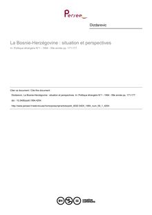 La Bosnie-Herzégovine : situation et perspectives - article ; n°1 ; vol.59, pg 171-177