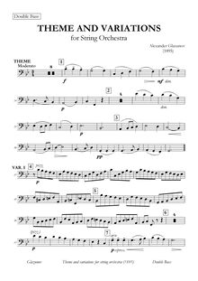 Partition Basses, Theme et Variations pour corde orchestre, G minor