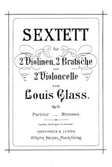 Partition Score et parties, corde Sextet, Op.15, Glass, Louis