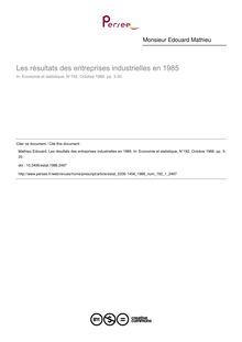 Les résultats des entreprises industrielles en 1985 - article ; n°1 ; vol.192, pg 3-20