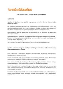 Baccalauréat Français 2016 - Séries technologiques - Questions