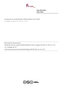 Langues et problèmes d éducation en Haïti - article ; n°61 ; vol.15, pg 117-127