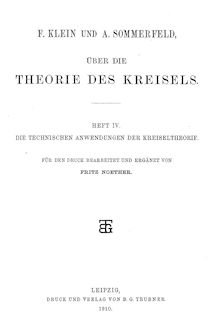F.Klein Und A. Sommerfeld, Uber Die Theorie Des Kreisels Vol - Iv