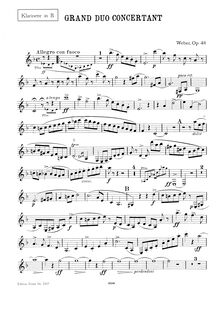 Partition clarinette , partie, Grand duo concertant, E♭ major, Weber, Carl Maria von