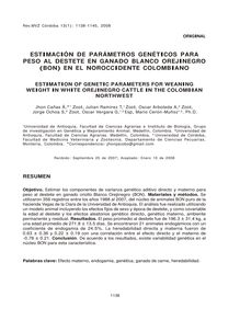 Estimación de parámetros genéticos para peso al destete en ganado Blanco Orejinegro (BON) en el noroccidente colombiano (Estimation of genetic parameters for weaning weight in White Orejinegro cattle in the colombian northwest)