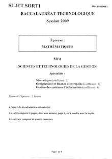 Sujet du bac STG 2009: Mathématiques MERC+CFE+GSI