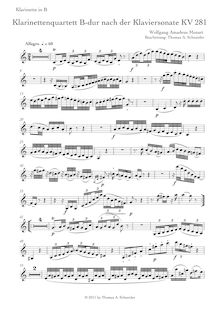 Partition clarinette (B♭), Piano Sonata No.3, B♭ major, Mozart, Wolfgang Amadeus
