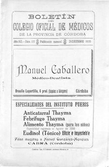 Boletín del Colegio Oficial de Médicos de la Provincia de Córdoba, n. 177 (1935)