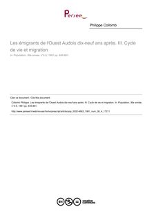 Les émigrants de l Ouest Audois dix-neuf ans après. III. Cycle de vie et migration - article ; n°4 ; vol.36, pg 845-881
