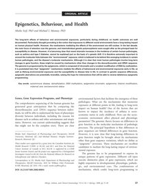 Epigenetics, Behaviour, and Health