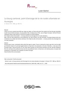 Le bourg cantonal, point d ancrage de la vie rurale urbanisée en Auvergne - article ; n°1 ; vol.51, pg 395-414