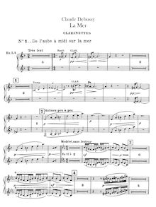 Partition clarinette 1/2 (A, B♭), La Mer, trois esquisses symphoniques