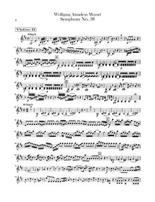 Partition violons II, Symphony No.38, Prague Symphony, D major, Mozart, Wolfgang Amadeus