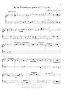 Partition complète,  12 f-moll, suite for harpsichord, Mattheson, Johann