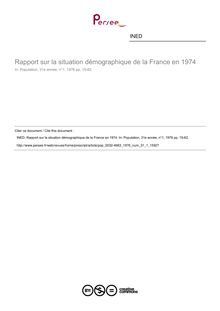 Rapport sur la situation démographique de la France en 1974 - article ; n°1 ; vol.31, pg 15-62