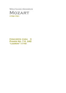 Partition Orchestral Score, Piano Concerto No.7, Lodron-Konzert ; Lodron Concerto