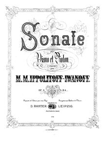 Partition de piano, Sonate pour piano et violon, Ippolitov-Ivanov, Mikhail