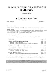 Economie et Gestion 2006 BTS Diététique