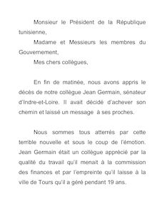 Décès de Jean Germain - Hommage des sénateurs français