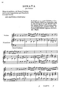 Partition complète, Sonate a 1 , , per il violon, o cornetto, fagotto, chitarone, violoncino o simile altro istromento