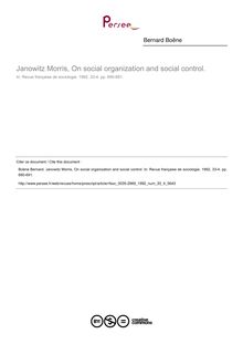 Janowitz Morris, On social organization and social control.  ; n°4 ; vol.33, pg 690-691